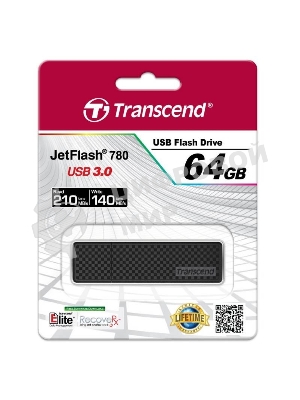 Флешка USB Transcend JetFlash 780 (TS64GJF780), 64Gb, USB 3.2 Gen 1 (USB 3.0), R/W 210/140, черный/серебристый
