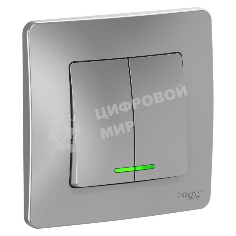 Выключатель 2-кл. СП Blanca (сх.5) 10А 250 В с подсветкой алюм. SchE BLNVS010513