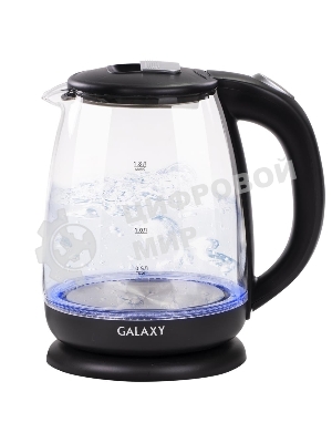 Чайник электрический Galaxy Line GL 0554, черный, стекло, 2000 Вт, 1,8 л, LED-подсветка, шкала уровня воды, корпус из термостойкого стекла