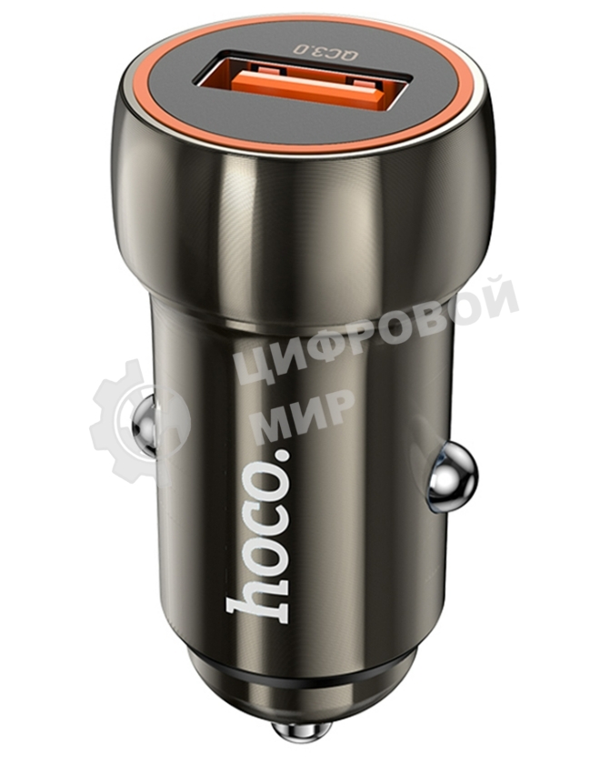 Автомобильная зарядка HOCO Z46 Blue shield, 1xUSB, 18W, серый металлик