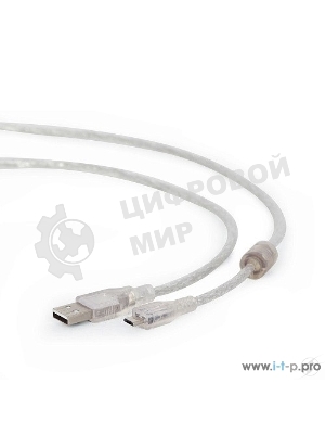 Кабель Cablexpert USB2.0 Pro, AM/microBM, 1,8м, экран, феррит.кольцо, прозрачны (CCP-mUSB2-AMBM-6-TR)