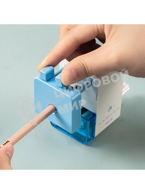 Точилка для карандашей механическая Deli EH515-BL, 1 отверстие, пластик, голубой/белый, пластиковый бокс