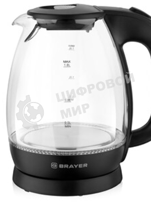 Электрочайник BRAYER BR1026 черный, 1.8 л, 2200 Вт, скрытый нагревательный элемент