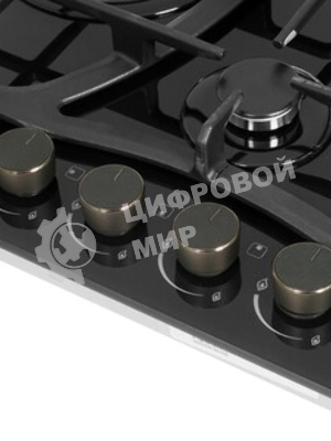 Варочная поверхность Kuppersberg FG 68 B газ, High-Tech, 60 см, автоматический электроподжиг, газ-контроль, форсунки под сжиженый газ, механическое/сенсорное управление, таймер, блокировка панели управления, подсветка панели управления, SABAF конфорки, чугунные решетки, цвет черный, цвет фурнитуры черно-серебристый