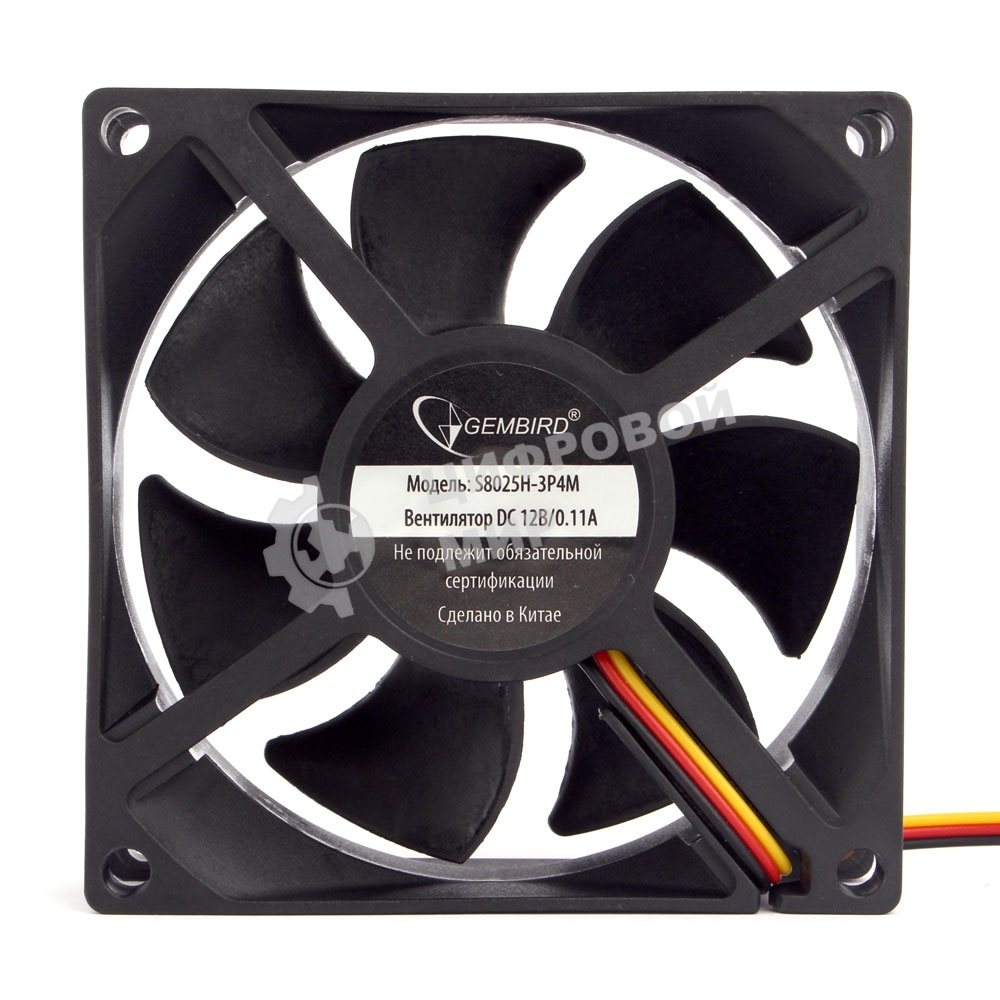Вентилятор для корпуса Gembird 80x80x25, гидрод., тихий, 3 pin/4pin Molex, провод 30 см