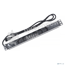 Блок силовых розеток Cabeus, Shuko х 6, вход IEC 320 C14, для шкафов, шнур 2 м, 50х490х50 мм (ВхШхГ), 10А, черный