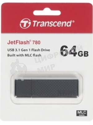 Флешка USB Transcend JetFlash 780 (TS64GJF780), 64Gb, USB 3.2 Gen 1 (USB 3.0), R/W 210/140, черный/серебристый
