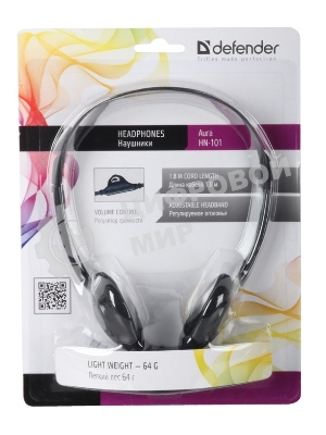 Проводные наушники Defender Aura 101 черный, накладные, Jack 3.5 мм