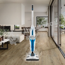 Пылесос вертикальный паровой Kitfort KT-556 белый, питание от сети, 1700 Вт, уборка сухая/паром, пылесборник 0.4 л