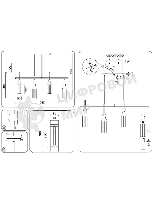 Светильник Ambrella light LH55254/4 BK/BS/CL черный/латунь/прозрачный E14*4 max 40W 845*65*1150