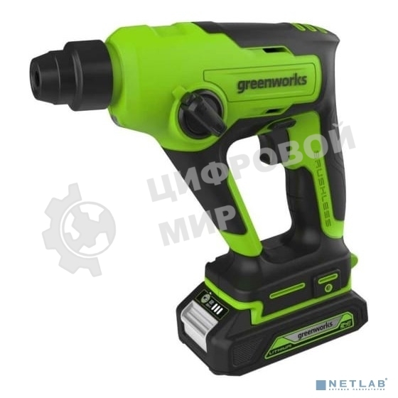 Перфоратор аккумуляторный бесщеточный GreenWorks GD24SDS1K2, 1,2 ДЖ, 24V, c АКБ 2А·ч и ЗУ, в сумке (3803107UA)