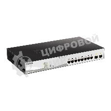 Коммутатор управляемый L2 D-Link DGS-1210-10MP/FL2A с 8 портами 10/100/1000Base-T и 2 портами 1000Base-X SFP (8 портов PoE 802.3af/at, PoE-бюджет 130 Вт)