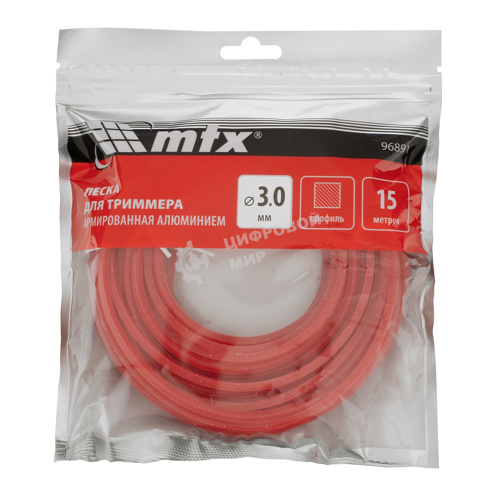 Леска для триммера MTX армированная алюминием квадрат 3,0 мм х 15 м