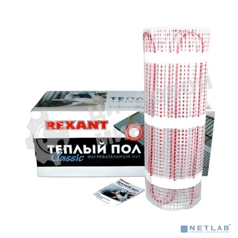 Теплый пол (нагревательный мат) Rexant Classic RNX-10,0-1500 (площадь 10,0 м2 (0,5 х 20,0 м)), 1500 Вт, двухжильный с экраном