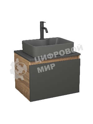 Комплект: тумба Bau Dream Blackwood графит 60, 1 ящик, раковина BAU Cerama 48х37, темно-серая, смеситель Hotel Dream Black, черный матовый
