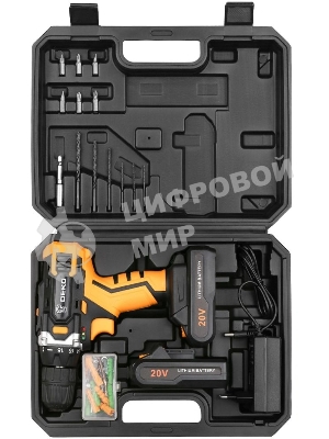 Аккумуляторная дрель DEKO DKCD20FU-Li (063-4103) 20В 1.5Ahx2 63 с набором 63 предмета в кейсе