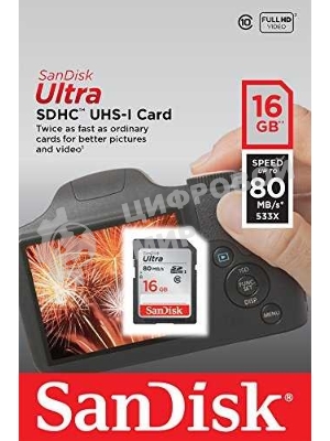 Флеш карта SDHC 16Gb Class10 Sandisk SDSDUNC-016G-GN6IN Ultra 80