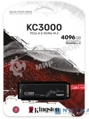 Накопитель SSD Kingston KC3000, 4Tb, PCIe 4.0 x4, M.2 2280, NVMe, R/W 7000/7000, с радиатором