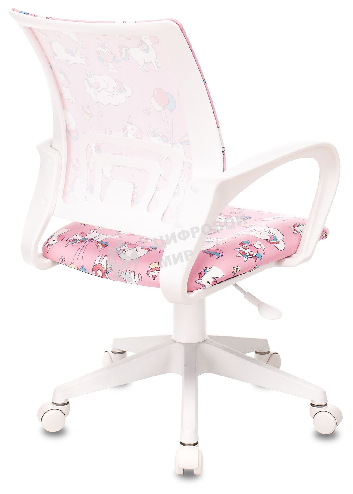 Кресло детское Бюрократ BuroKIDS 1 W розовый, единороги, крестовина пластик, пластик белый