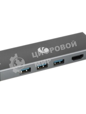 Адаптер VCOM CU459 Type-Cm --> RJ-45+2USB3.0(f) + PD100 Вт Alum Shell