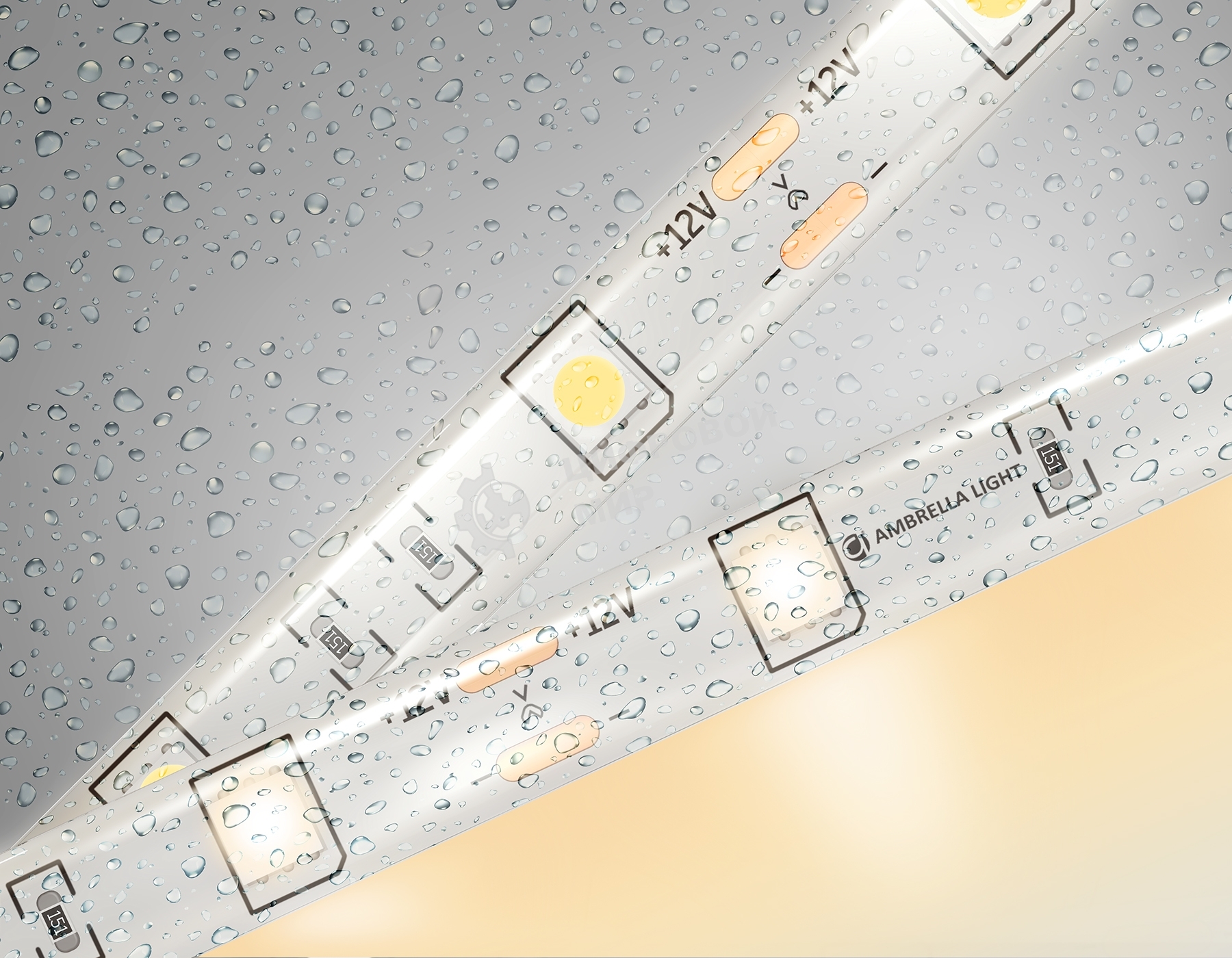 Светодиодная лента Ambrella light GS1901 5050 30Led/ 7.2W m/ 12V IP65 3000K/ 5000*10*2.87mm (2 конт.)