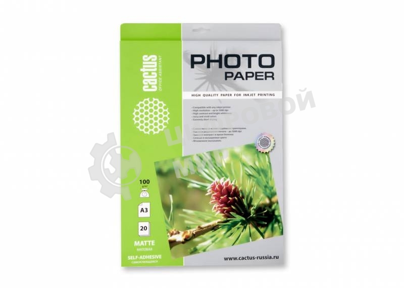 Самоклеящаяся бумага фотобумага Cactus CS-MSA310020матовая А3 100 г/м2 20 листов