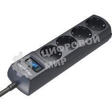 Сетевой фильтр ZIS Pilot m Max 4 розетки (евро с заземлением), 15А/3.3 кВа, автомат, 5 м, черный Surge protector Pilot m Max 4 euro outlets, 15А/3.3кВа, 5m, black