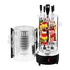 Шашлычница электрическая Galaxy Line GL 2610, серый, 1000 Вт, 5 шампуров из высококачественной нержавеющей стали, автоматическое вращение шампуров на 360°, долговечный керамический нагревательный элемент, защитный кожух из пищевого алюминия