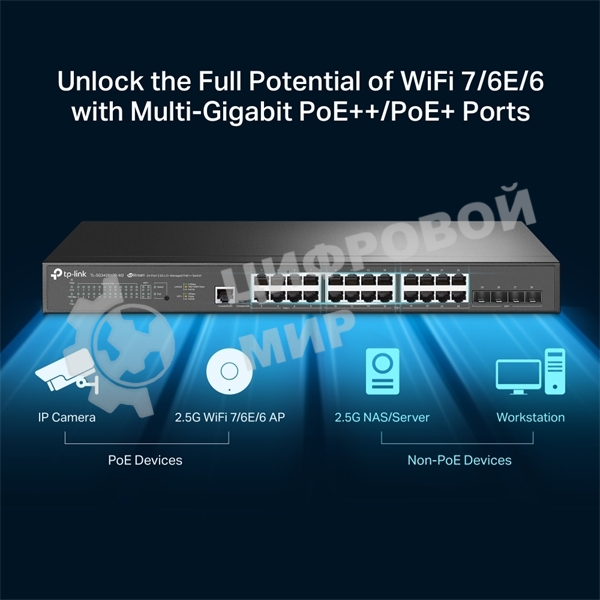 Коммутатор управляемый TP-Link TL-SG3428XPP-M2 JetStream уровня 2+ с 24 портами 2,5 Gbит/с (8 портов PoE++, 16 портов PoE+) и 4 портами SFP+ 10 Gbит/с