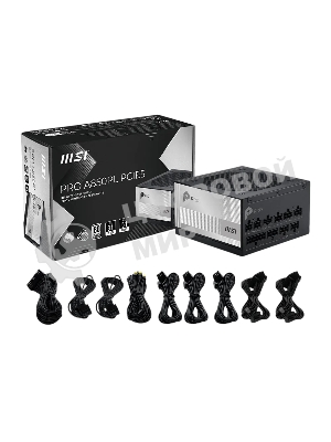 Блок питания MSI PRO A850PL PCIE5, 850Вт, 80+ Platinum, 120мм, модульный, черный