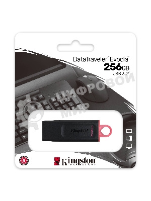Флешка USB Kingston DataTraveler Exodia (DTX/256GB), 256Gb, USB 3.2 Gen 1, R/W 200/60, черный/розовый
