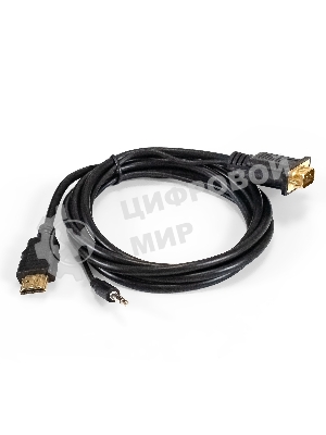Кабель-переходник HDMI-VGA ExeGate EX-HDMIM-VGAM-3.5JackS-1.8 (19M/15M+3.5мм Jack M, 1,8м) Преобразователь цифрового HDMI сигнала в VGA видео и стерео-аудио