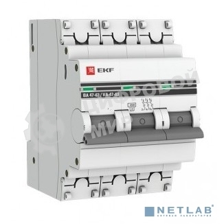 Выключатель автоматический EKF mcb4763-3-06C-pro 3P 6А (C) 4,5kA ВА 47-63 EKF PROxima