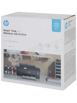 МФУ струйное HP Smart Tank 615 AiO (Y0F71A), A4, цветной, печ. до 22 стр/мин. (ч/б) до 16 стр/мин. (цвет), скан. до 5 стр/мин. (ч/б) 3 стр/мин. (цвет), 1200 x 1200 dpi (ч/б печать, скан.) 1200 x 4800 dpi (печать цвет), USB, Wi-Fi, BlueTooth, Air Print, Mopria