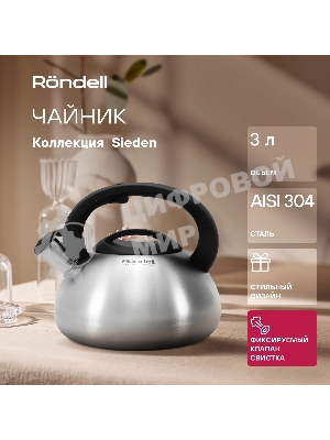 Чайник металлический Rondell Sieden RDS-088 3 л, стальной