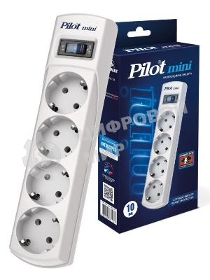 Сетевой фильтр Pilot mini 10 м, 4 розетки, белый, коробка