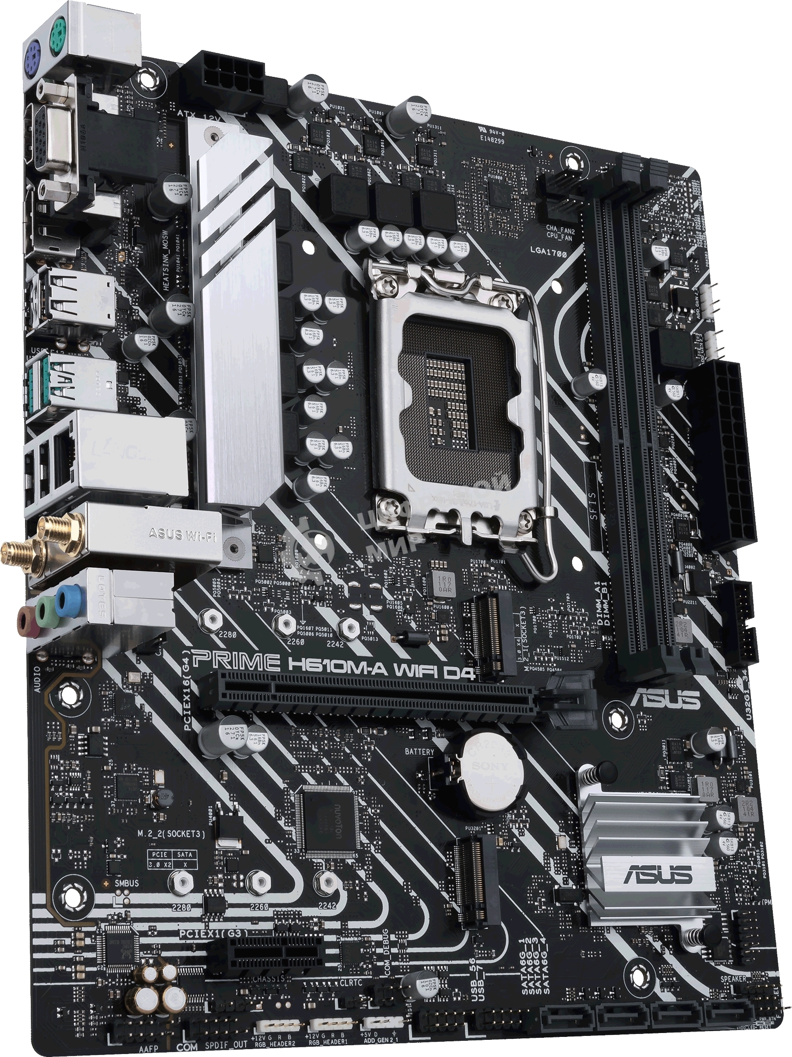 Материнская плата ASUS PRIME H610M-A WIFI D4, LGA 1700, Intel H610, 2xDDR4, 4xSATA, 2xM.2, 1xPCI-E 4.0 x16, 1xHDMI, 1xDisplayPort, 1x 1Gb LAN, 2xUSB-A 3.2 Gen 2, 4xUSB-A 2.0, 3x3.5 мм, 7.1, Micro-ATX