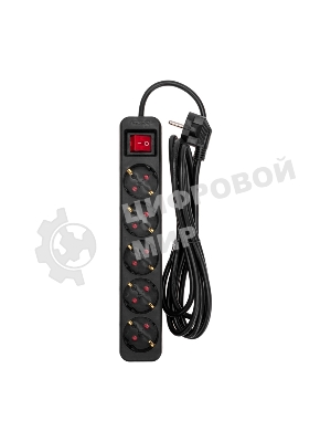 Удлинитель STANDARD 5 гнезд, 3м, 3х1,0мм², с/з, с выключателем, черный REXANT