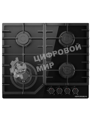 Варочная панель Kuppersberg FG 66 B газ, High-Tech, 59 см, автоматический электроподжиг, газ-контроль, форсунки под сжиженый газ, SABAF конфорки, чугунные решетки, цвет черный, цвет фурнитуры черный
