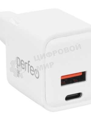 Сетевое зарядное устройство PERFEO с двумя разъемами USB-A+TYPE-C, 20W, серый