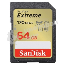 Флеш карта SD 64GB SanDisk SDXC Class 10 V30 UHS-I U3 Extreme 170MB/s