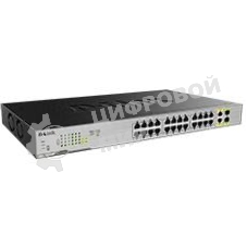Коммутатор неуправляемый D-Link DGS-1026MP/A1A с 24 портами 10/100/1000Base-T, 2 комбо-портами 100/1000Base-T/SFP и функцией энергосбережения (24 порта с поддержкой PoE 802.3af/at (30 Вт))