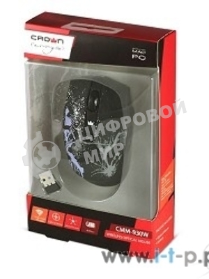 Мышь беспроводная Crown CMM-930W черный, 1600 dpi, радиоканал, USB, кнопки - 4