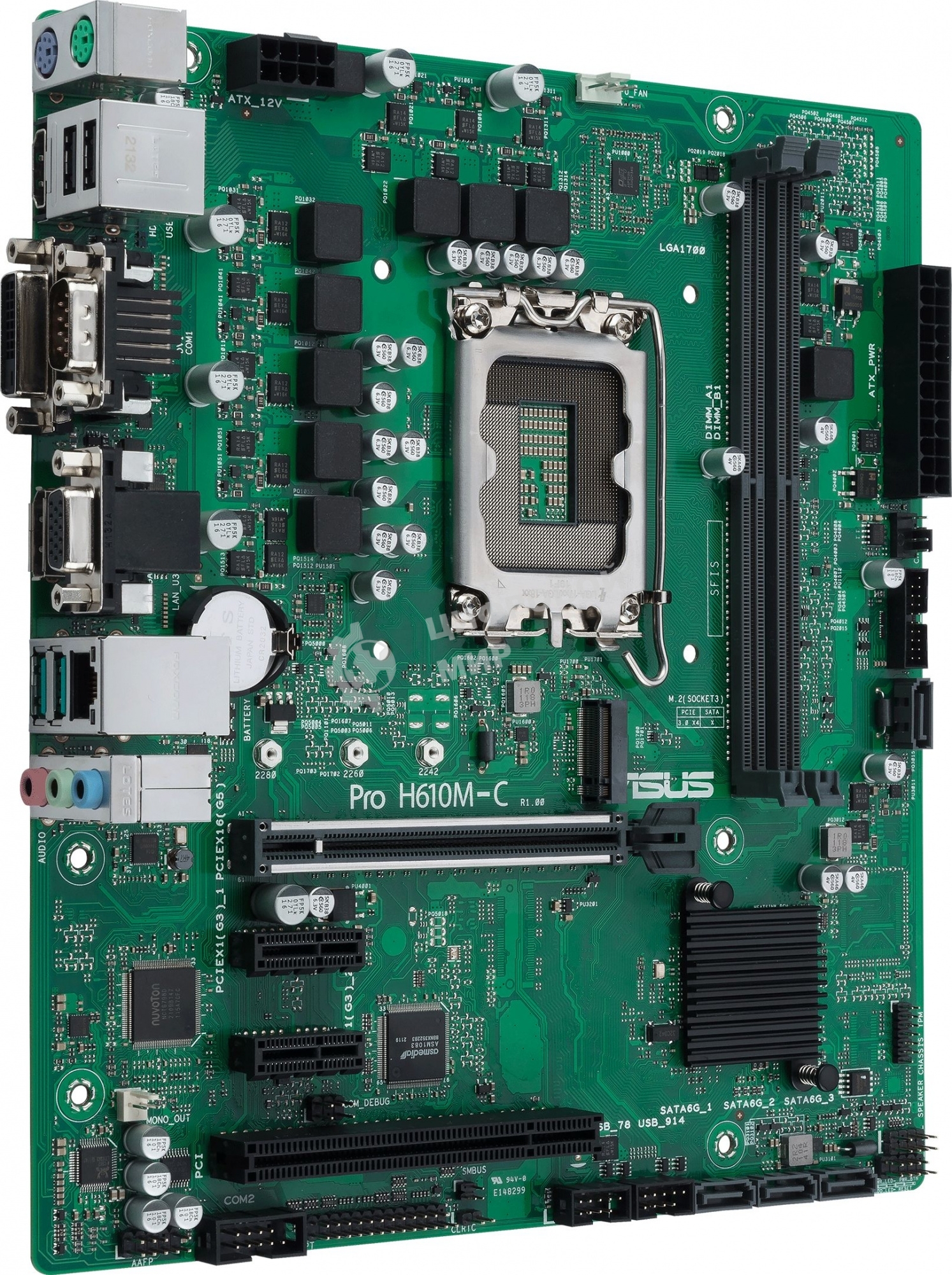 Материнская плата ASUS Pro H610M-C-CSM, LGA 1700, Intel H610, 2xDDR5, 4xSATA, 1xM.2, 1xPCIe 5.0 x16, 2xPCIe x1, 1xPCI, 1xHDMI, 1xDP, 1xDVI-D, 1xVGA, 1x 1Gb LAN, 2xUSB-A 3.2 Gen 2, 2xUSB-A 2.0, 3x3.5 мм, 7.1, mATX
