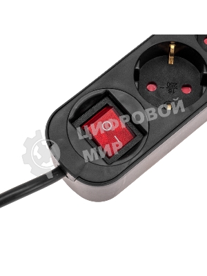 Удлинитель STANDARD 5 гнезд, 3м, 3х1,0мм², с/з, с выключателем, черный REXANT