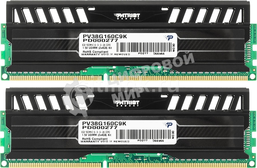Оперативная память Patriot Viper 3, DDR3, 8GB (2x4 GB), 1600 MHz, CL9, DIMM, радиатор, черный