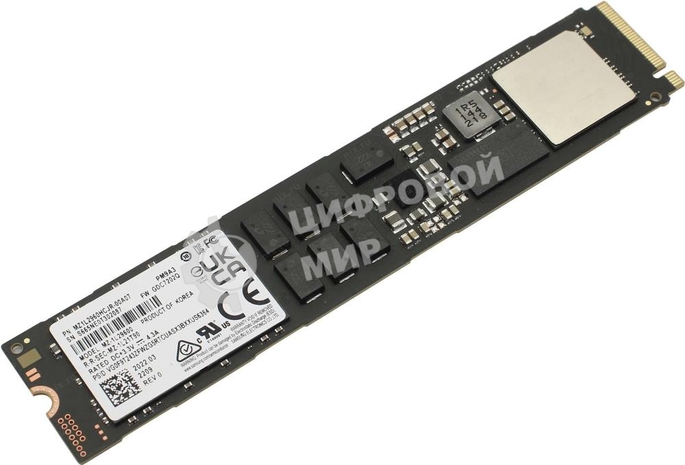 Накопитель SSD Samsung Enterprise PM9A3, 960Gb, M.2 22110, PCIe 3.0 x4, NVMe, R/W 5000/1400 Mb/s OEM