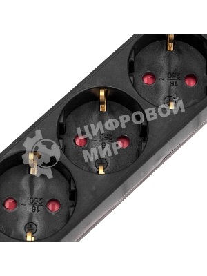 Удлинитель STANDARD 5 гнезд, 3м, 3х1,0мм², с/з, с выключателем, черный REXANT