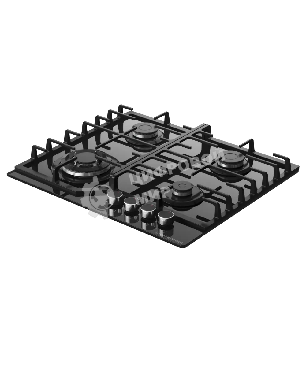 Варочная панель Kuppersberg FG 66 B газ, High-Tech, 59 см, автоматический электроподжиг, газ-контроль, форсунки под сжиженый газ, SABAF конфорки, чугунные решетки, цвет черный, цвет фурнитуры черный