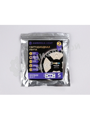 Светодиодная лента Ambrella light GS1902 5050 30Led/ 7.2W m/ 12V IP65 4500K/ 5000*10*2.87mm (2 конт.)